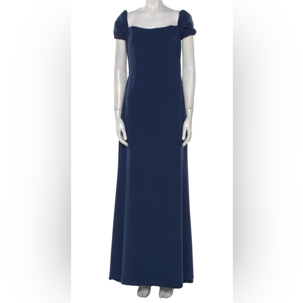 Navy Puff-Sleeve Square Neck Formal Dress